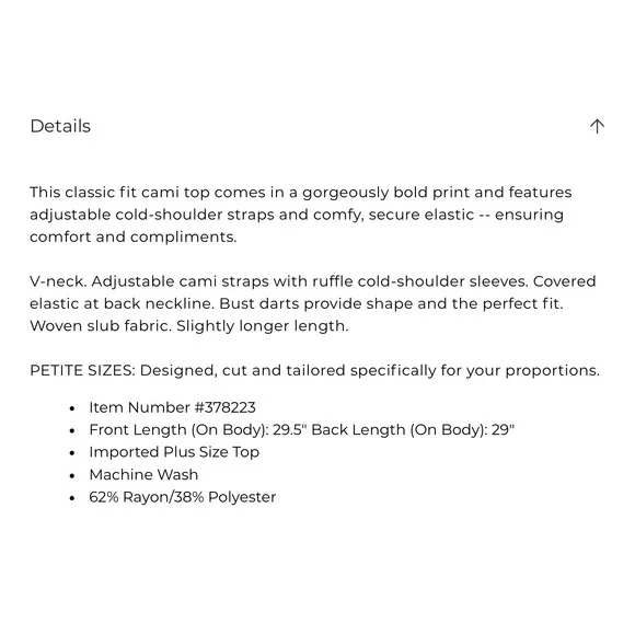 Lane Bryant Cold-Shoulder Cami Top With Adjustable Straps Size 20 Plus NEW - Picture 13 of 14